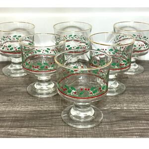 Arby's Holly Berry Vintage Gold Rim Footed Swirl Dessert Cups-Set of 6